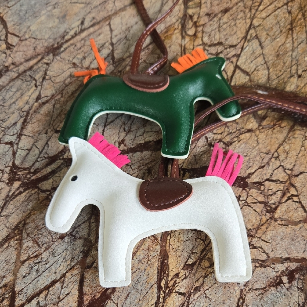 Green and White Horse-Shaped Leather Bag Charms
